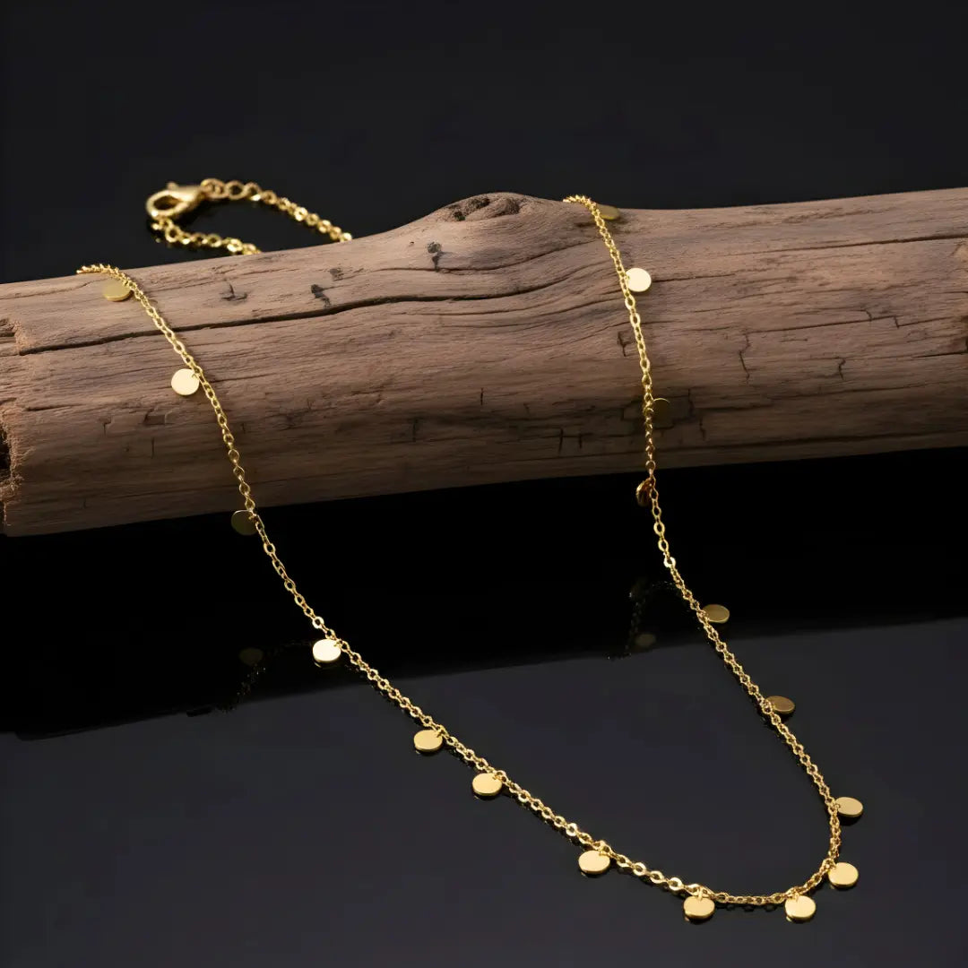 18K Gold Filled Multi-Disc Station Necklace – Dainty Round Circles Choker & Layering Necklace for Women